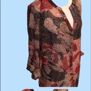Rebecca Malone semi sheer red floral blouse, sz 2x